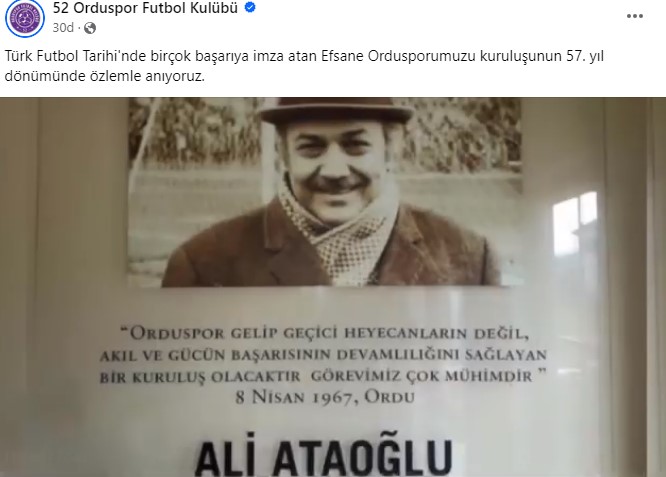 52 Orduspor Futbol Kulübü’nden Orduspor’un 57.Yaş Gününde ‘Özlemle Anıyoruz’ Gafı, Hemen Değiştirdi